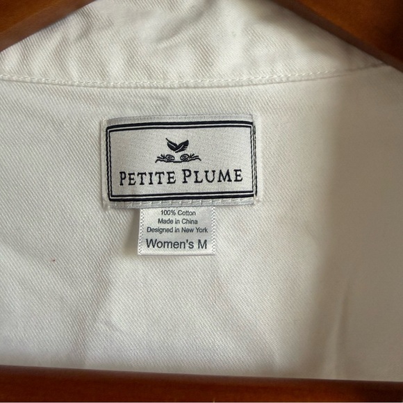 Petite Plume Twill Pajama Top Size Medium White Red Piping - Picture 5 of 8